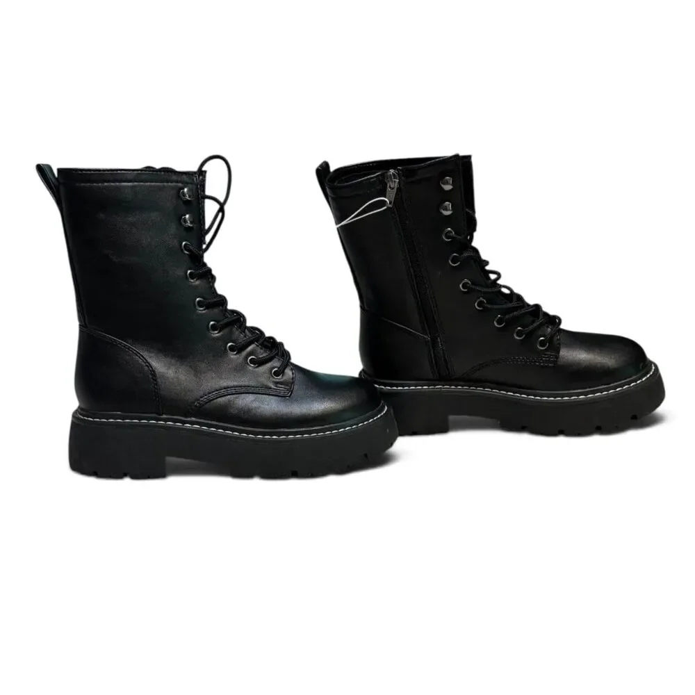 Wild Fable Black Combat Boots Lace Up Lug Sole Goth Punk Chunky W 7.5 - Picture 4 of 8